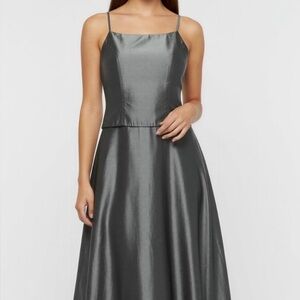 $1575 Gown Evening Maxi Dress Lazaro Gunmetal Silver Crinoline Designer Elegant
